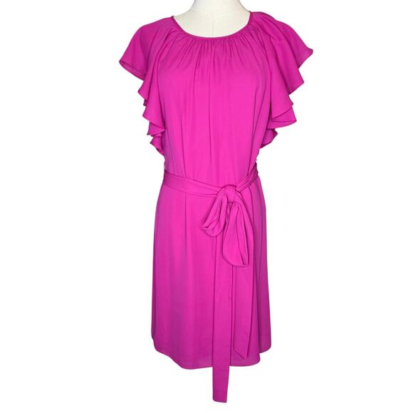 Eliza J Flutter Sleeve Shift Dress Fuchsia Belted, size 4 - Picture 1 of 5